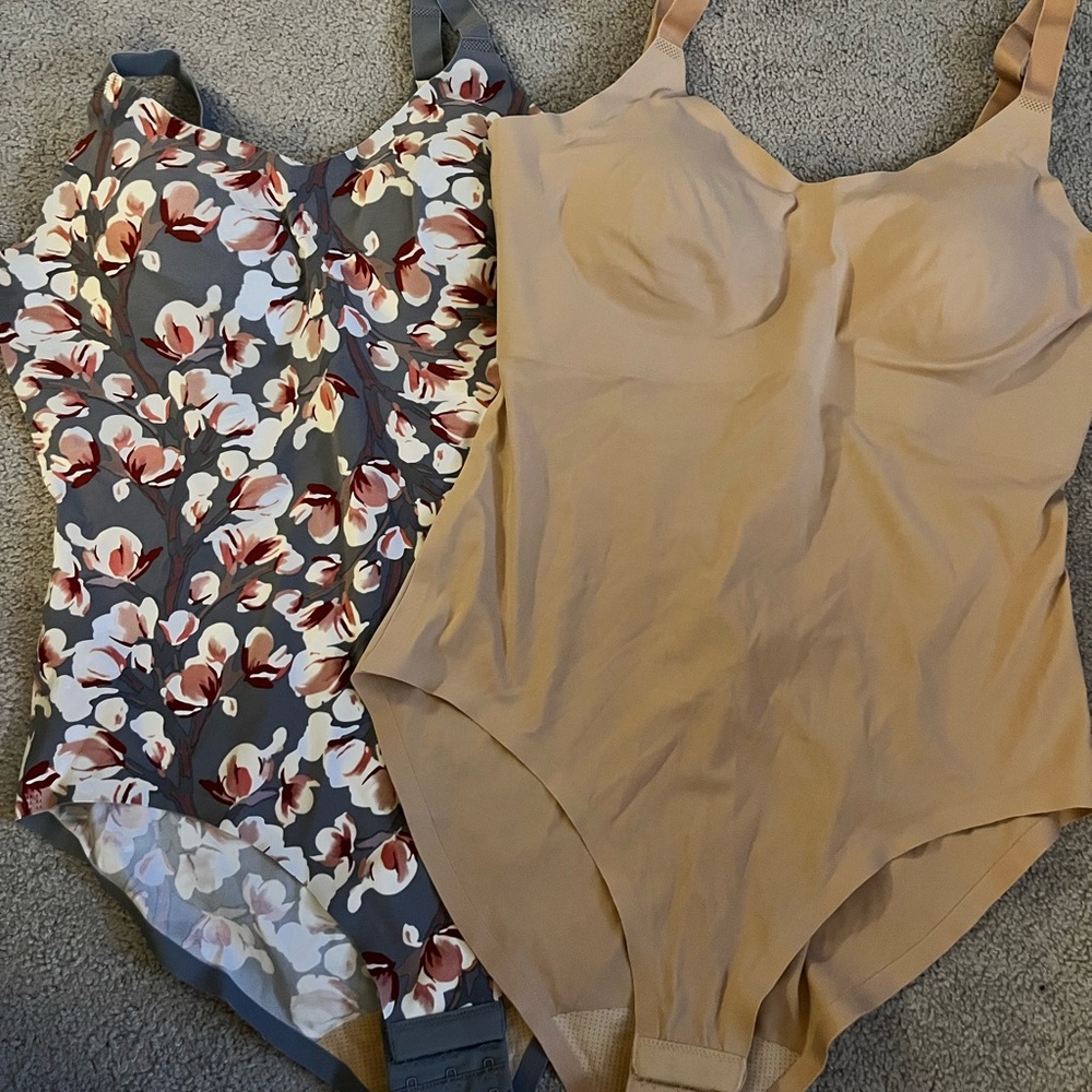 Knix Gray Floral and Tan Bodysuits